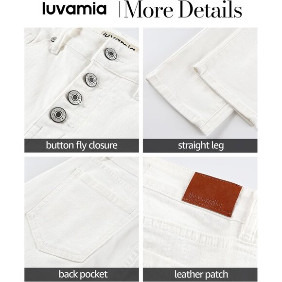 High Waisted Womens Jeans Stretchy Denim Straight Leg with Pockets for Casual - Picture 5 of 6